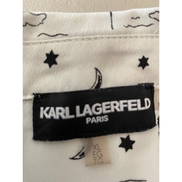 Karl Lagerfeld Paris Eiffel Tower Print Long Sleeve Button-Up Shirt Blouse XL - Picture 3 of 10